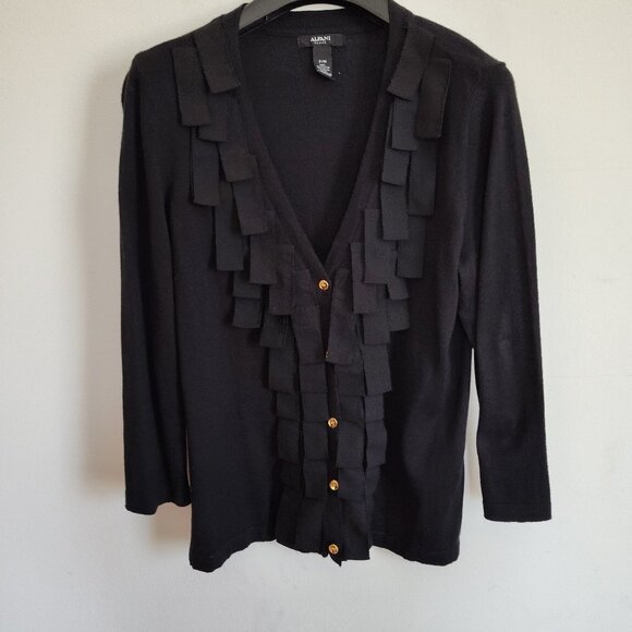 Ladies Petite SZ PM Alfani Black Grosgrain Ribbon Trim Cardigan - Picture 1 of 3